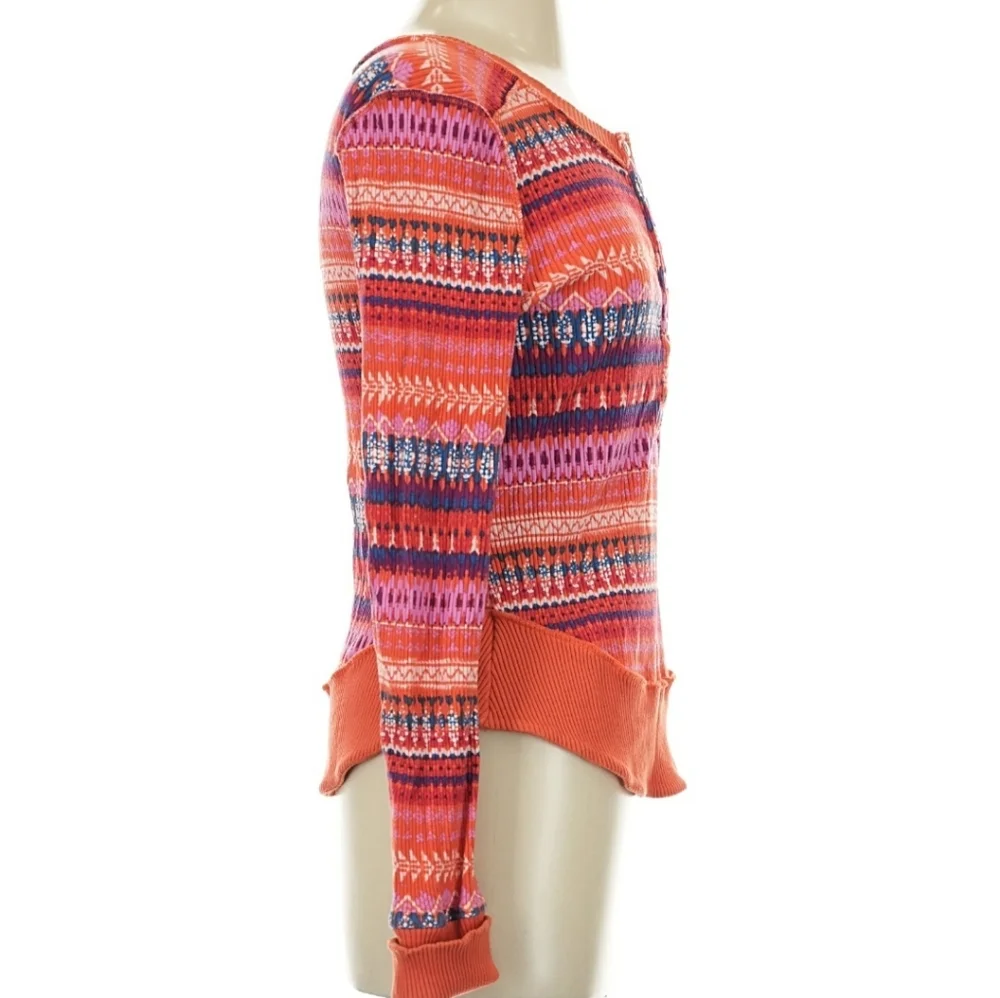 Free People FP Movement Rally Fired Up Combo Orange Multi Colored Henley Top